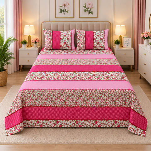 Pink Floral Print Bedsheet – King Size - The Linen House
