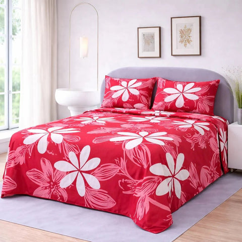 Pink Floral Printed Bedsheet 3 pcs - The Linen House