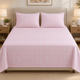 Pink Gingham Check Printed Bed Sheet - The Linen House