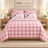 Pink Gingham Petal 6 Pcs Bedspread Set - The Linen House