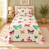 Pink Green Butterfly Kids Bedsheet Set - The Linen House