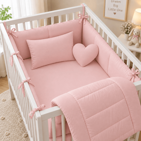 Pink Heart Nursery Baby Cot Set - The Linen House