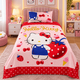 Pink Kitty Strawberry Kids Bedsheet - The Linen House
