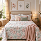 Pink Mint Watercolor Floral Printed Bed Sheet - The Linen House