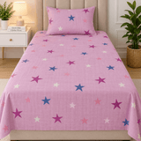 Pink Multicolour Star Kids Bedsheet - The Linen House