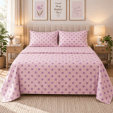 Pink Purple Polka Dot Printed Bed Sheet - The Linen House