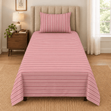 Pink Red Horizontal Stripe Printed Single Bed Sheet - The Linen House