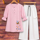 Pink Ruffle Sleeve Baggy Two Piece Suite - The Linen House
