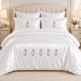 Pink Tulip White Embroidered Bedding Set