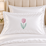Pink Tulip White Embroidered Bedding Set - The Linen House