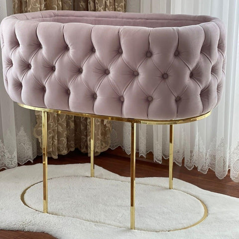 Pink Velvet Tufted Bassinet - The Linen House