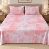 Pink Watercolor Panel Printed Bed Sheet - The Linen House