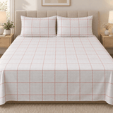 Pink Window Pane Check Printed Bed Sheet - The Linen House
