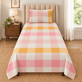 Pink Yellow Buffalo Check Printed Single Bed Sheet - The Linen House