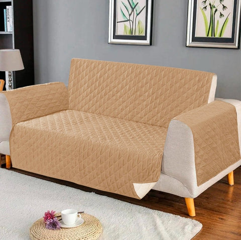 Pinsonic Quilted Sofa Cover ( Beige ) - The Linen House