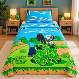 Pixel Adventure Blue Kids Bedsheet - The Linen House