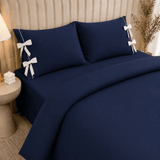 Plain Bow Duvet Cover Set with 2 Pillow Covers - The Linen House