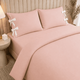 Plain Bow Duvet Cover Set with 2 Pillow Covers - The Linen House