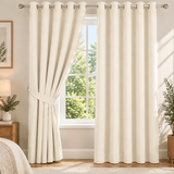 Plain Dyed Eyelet Curtain with Lining (cream) – Pack of 2 - The Linen House