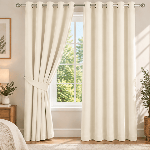 Plain Dyed Eyelet Curtain with Lining (cream) – Pack of 2 - The Linen House