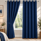 Plain Dyed Eyelet Curtain with Lining (Navy) – Pack of 2 - The Linen House