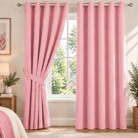 Plain Dyed Eyelet Curtain with Lining (pink) – Pack of 2 - The Linen House