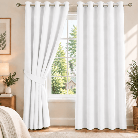 Plain Dyed Eyelet Curtain with Lining (pure-white ) – Pack of 2 - The Linen House