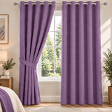 Plain Dyed Eyelet Curtain with Lining (Purple) – Pack of 2 - The Linen House