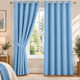 Plain Dyed Eyelet Curtain with Lining (Sky-Blue) – Pack of 2 - The Linen House
