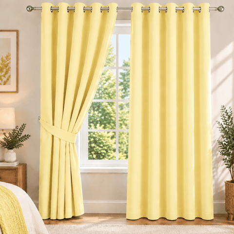 Plain Dyed Eyelet Curtain with Lining (yellow) – Pack of 2 - The Linen House