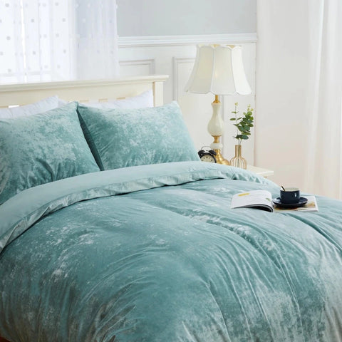 Plain Velvet Duvet Set (aqua) - The Linen House