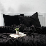 Plain Velvet Duvet Set Black - The Linen House