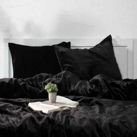 Plain Velvet Duvet Set Black - The Linen House