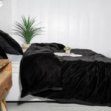 Plain Velvet Duvet Set Black - The Linen House