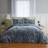 Plain Velvet Duvet Set Grey - The Linen House