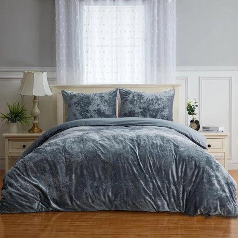 Plain Velvet Duvet Set Grey - The Linen House