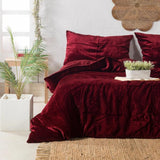 Plain Velvet Duvet Set Maroon - The Linen House