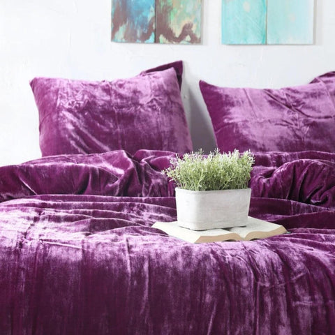 Plain Velvet Duvet Set Purple - The Linen House