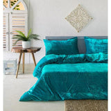 Plain Velvet Duvet Set ( Teal ) - The Linen House