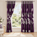 Plum Purple Fern Leaf Printed Curtain - The Linen House