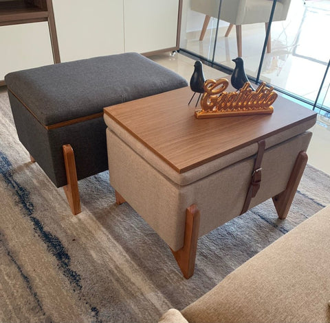 Pouf With Coffee Table In Beige - The Linen House