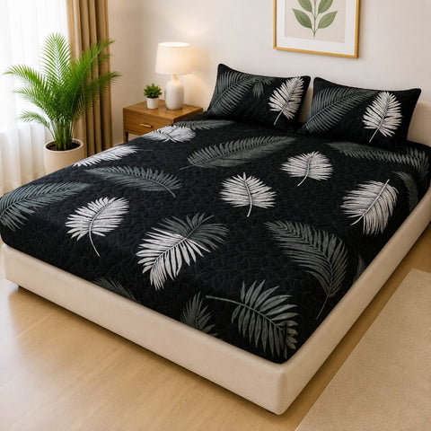 Premium Black Botanical Waterproof Fitted Mattress Cover - The Linen House