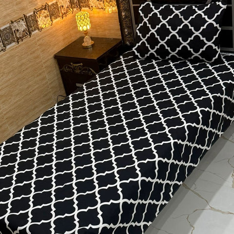 Premium Black & White Lattice Print Bedsheet – Single Size (Pack of 2) - The Linen House
