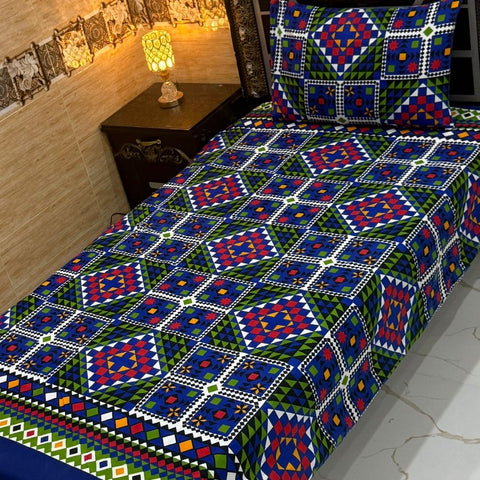 Premium Blue Green Pattern Print Bedsheet – Single Size (Pack of 2) - The Linen House