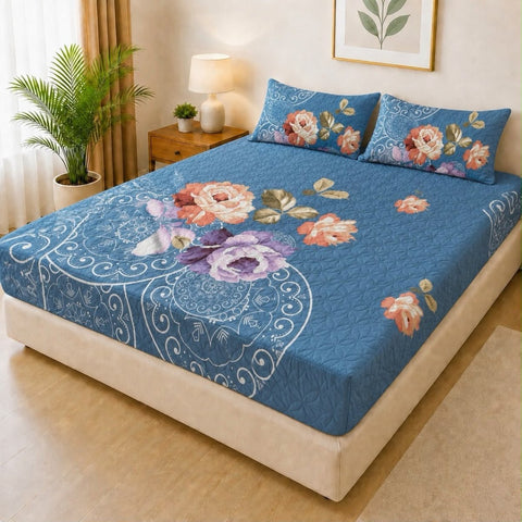 Premium Blue Rose Waterproof Fitted Mattress Cover - The Linen House