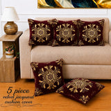 Premium Decorative Burgundy Velvet Cushion Covers(Pack of 5) - The Linen House