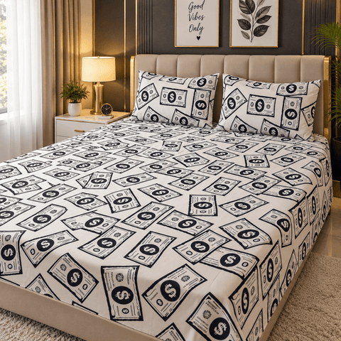 Premium Dollar Note Graphic Printed Bed Sheet - The Linen House
