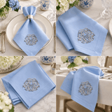 Premium Embroidered Blue Linen Style Napkin - The Linen House