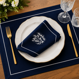 Premium Embroidered Dining Table Linen – Navy & White - The Linen House
