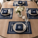 Premium Embroidered Dining Table Linen – Navy & White - The Linen House